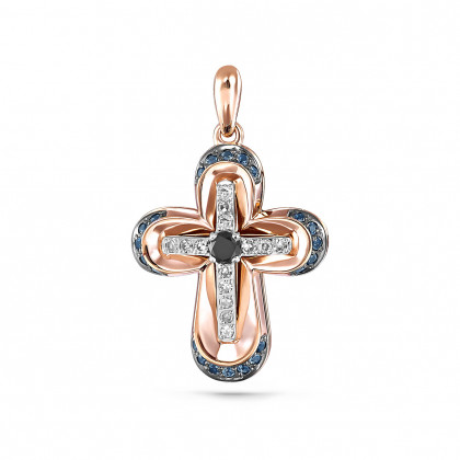 Крест из золота с бриллиантом и бриллиантом черным и топазом london blue